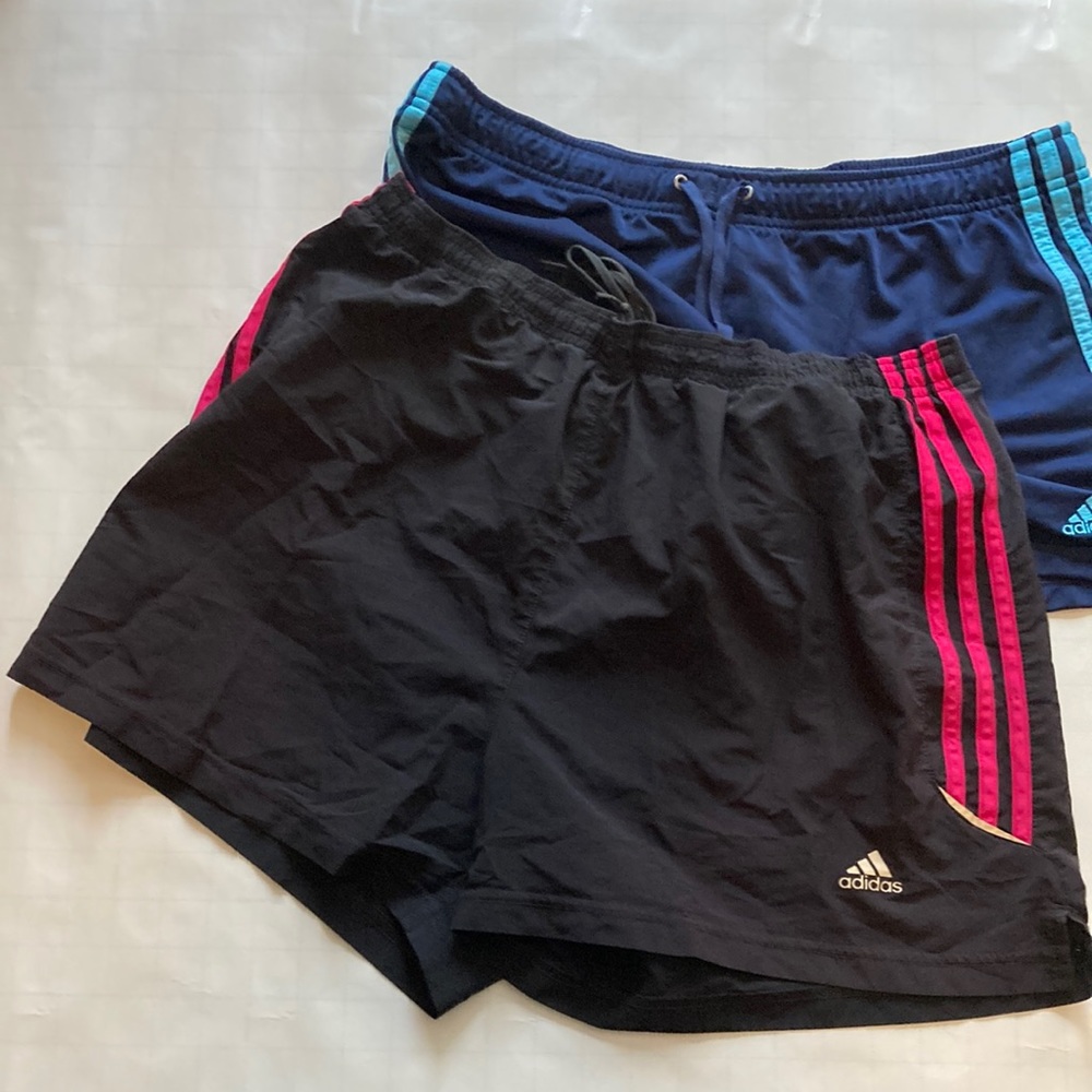 Adidas Women’s running shorts 2 pack size large. Blue & Turquoise / Black & Pink